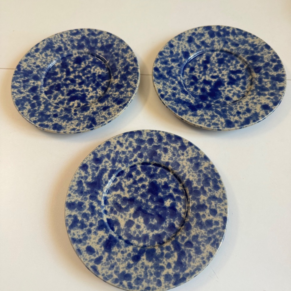 Bennington Potters Blue Agate Spatterware Saucers 1627 Morning Glory Set of 3